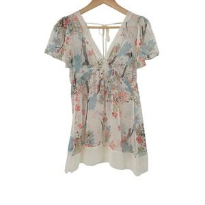 Unbranded Floral Print Sheer Babydoll Tunic‎ Top Blouse Summer Boho See Pics